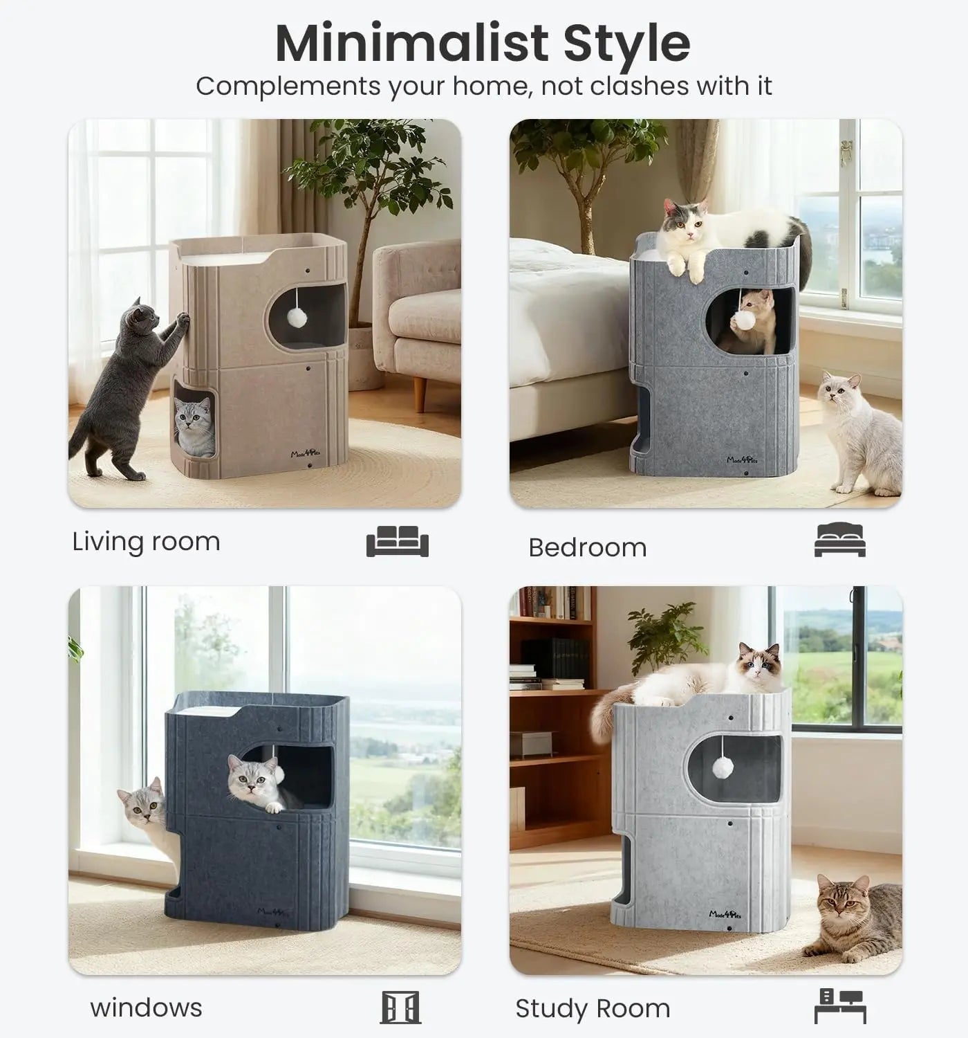 Made4Pets 2-Story Indoor Cat House Cube Bed Tunnel Condo