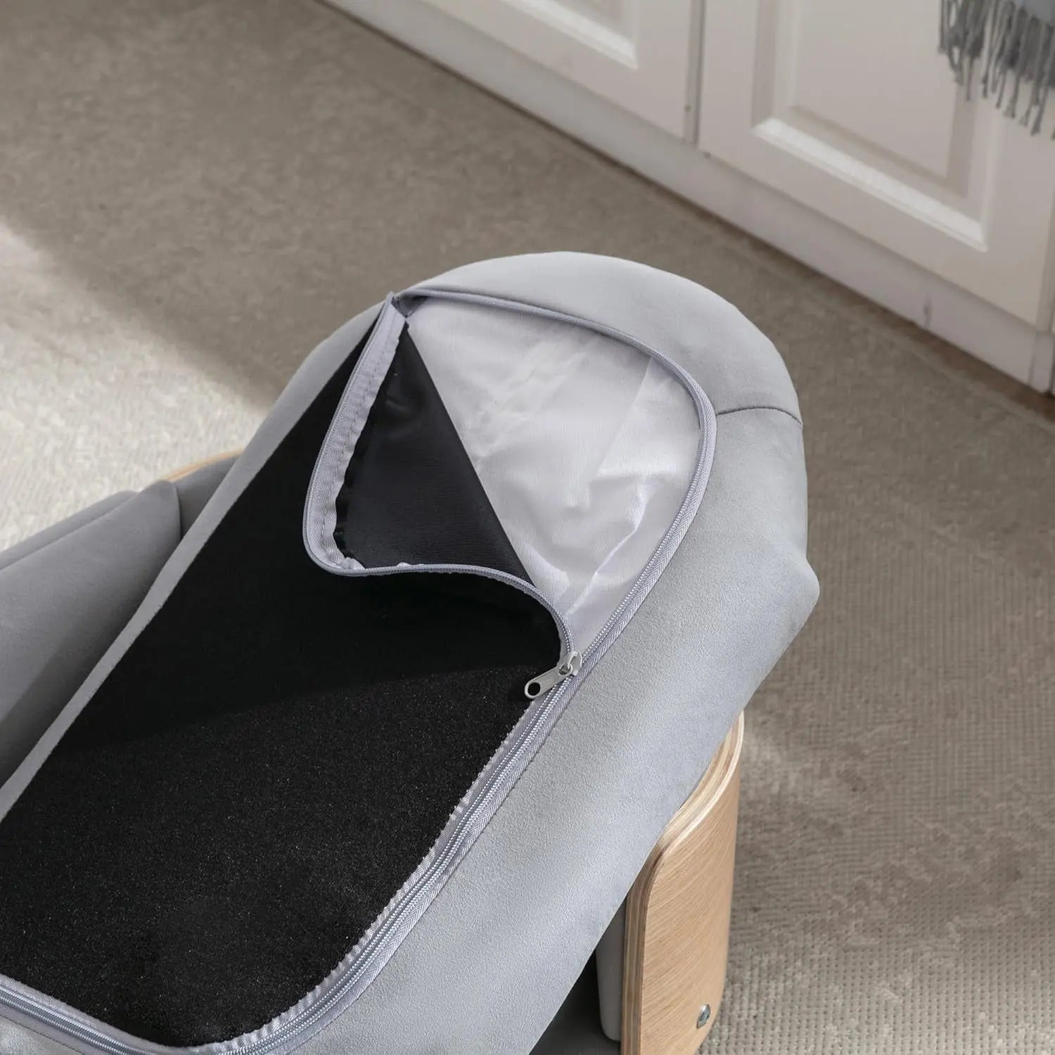 Modern Elevated Pet Sofa Bed with Wood Legs, Velvet Cushion, Washable Cover