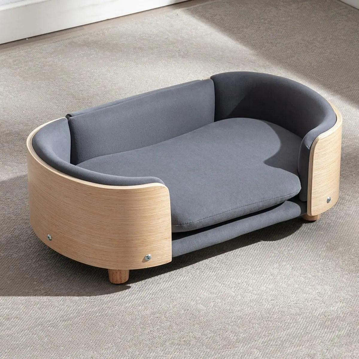 Modern Elevated Pet Sofa Bed with Wood Legs, Velvet Cushion, Washable Cover
