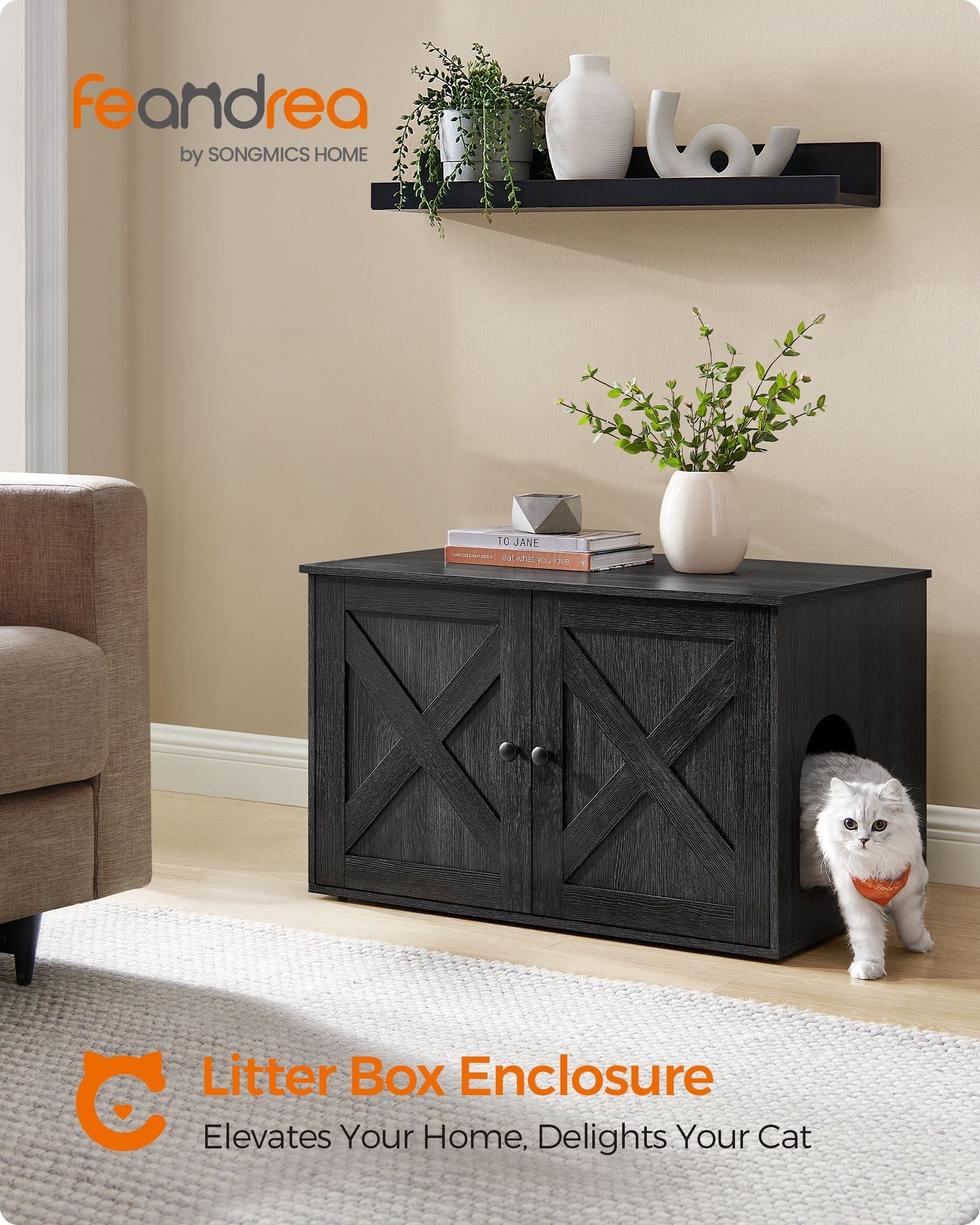 Cat Litter Box Enclosure with Removable Divider